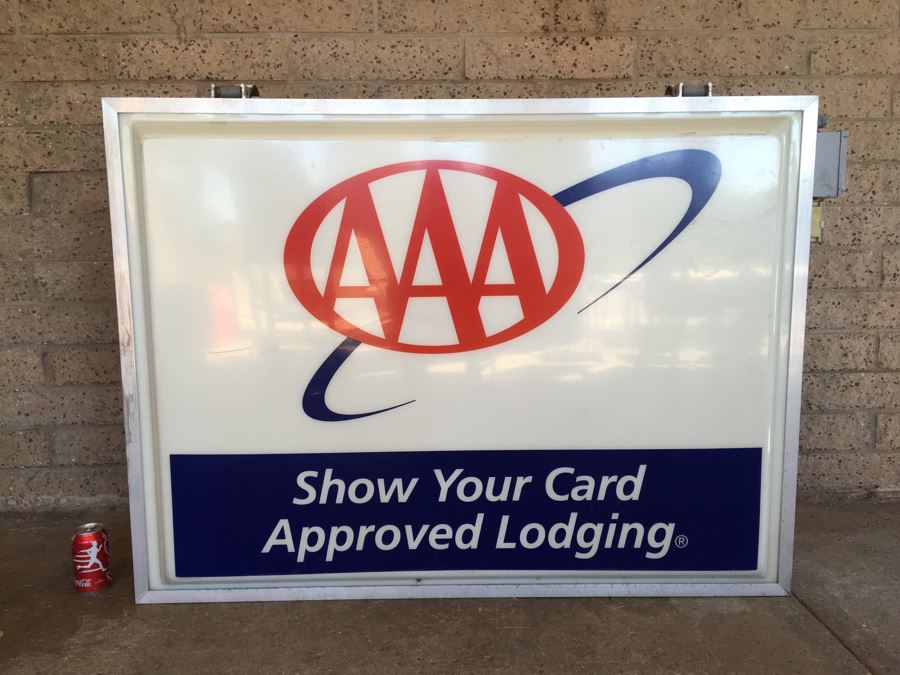 Large Double Sided AAA Triple A 'Show Your Card Approved Lodging' Vintage Hotel Electric Sign With Hook Brackets For Hanging Dualite