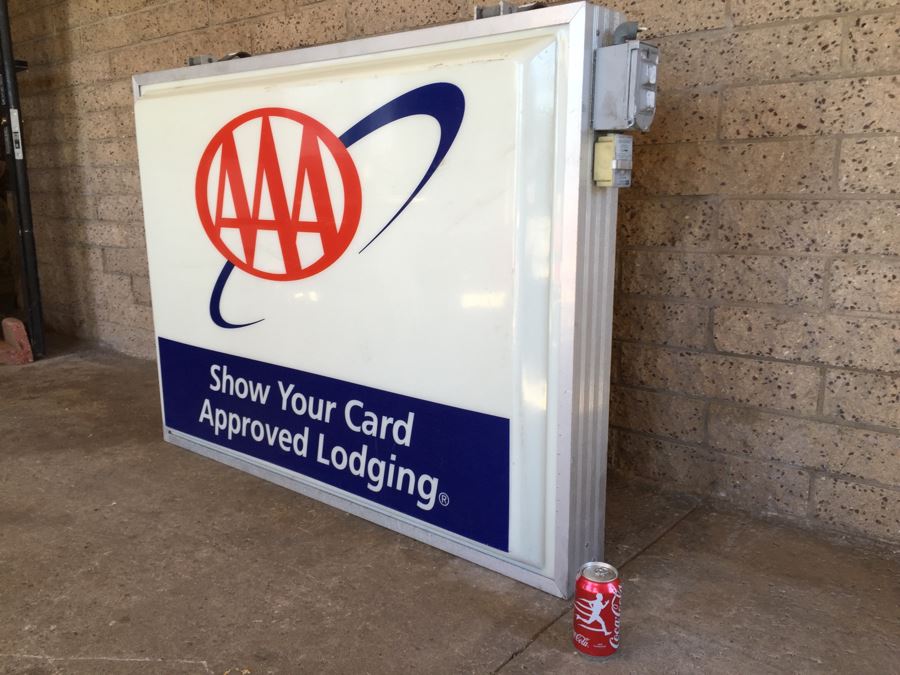 Large Double Sided AAA Triple A 'Show Your Card Approved Lodging' Vintage Hotel Electric Sign With Hook Brackets For Hanging Dualite [Photo 2]