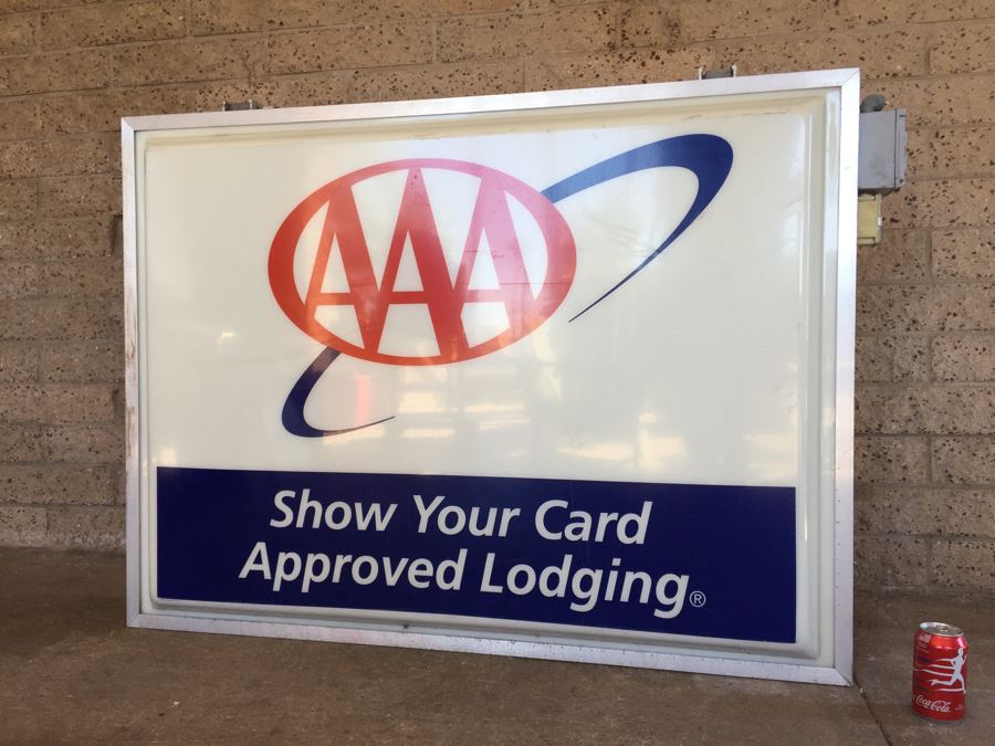 Large Double Sided AAA Triple A 'Show Your Card Approved Lodging' Vintage Hotel Electric Sign With Hook Brackets For Hanging Dualite [Photo 12]