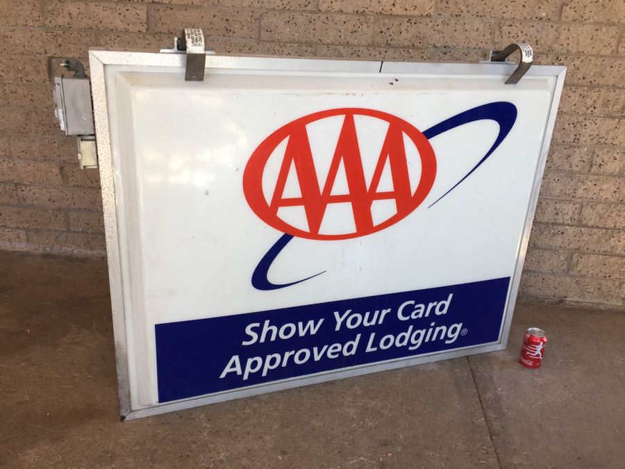Large Double Sided AAA Triple A 'Show Your Card Approved Lodging' Vintage Hotel Electric Sign With Hook Brackets For Hanging Dualite [Photo 15]