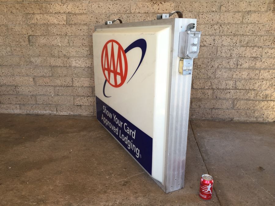 Large Double Sided AAA Triple A 'Show Your Card Approved Lodging' Vintage Hotel Electric Sign With Hook Brackets For Hanging Dualite [Photo 13]