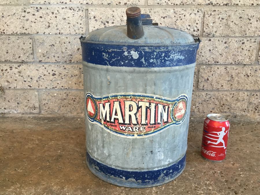 Old MARTIN WARE Galvanized Kerosene Gas Can [Photo 1]