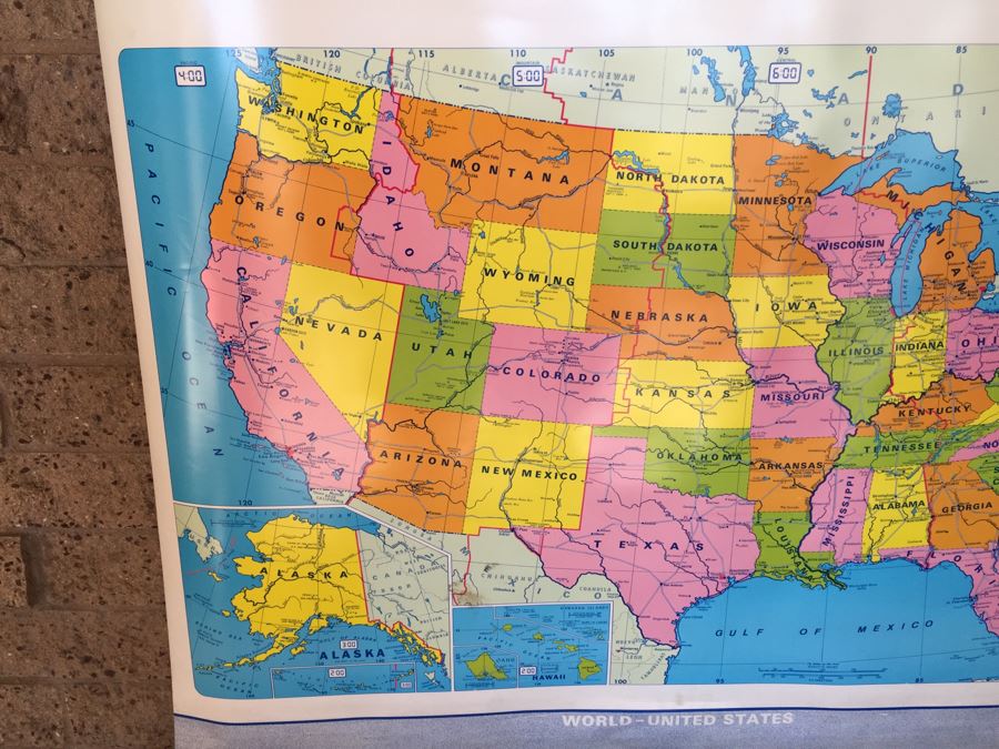 Vintage Econ-O-Line The World School Pull Down Map [Photo 11]