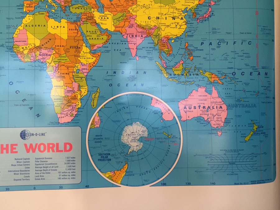 Vintage Econ-O-Line The World School Pull Down Map [Photo 9]