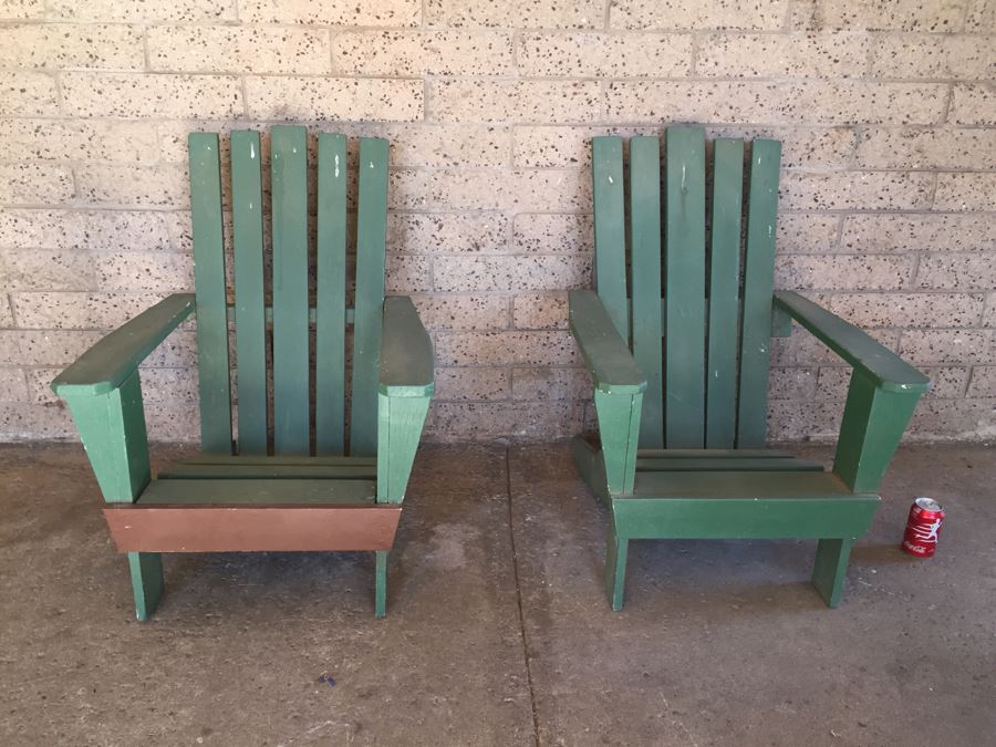 Pair Of Sturdy Green Adironack Chairs [Photo 4]