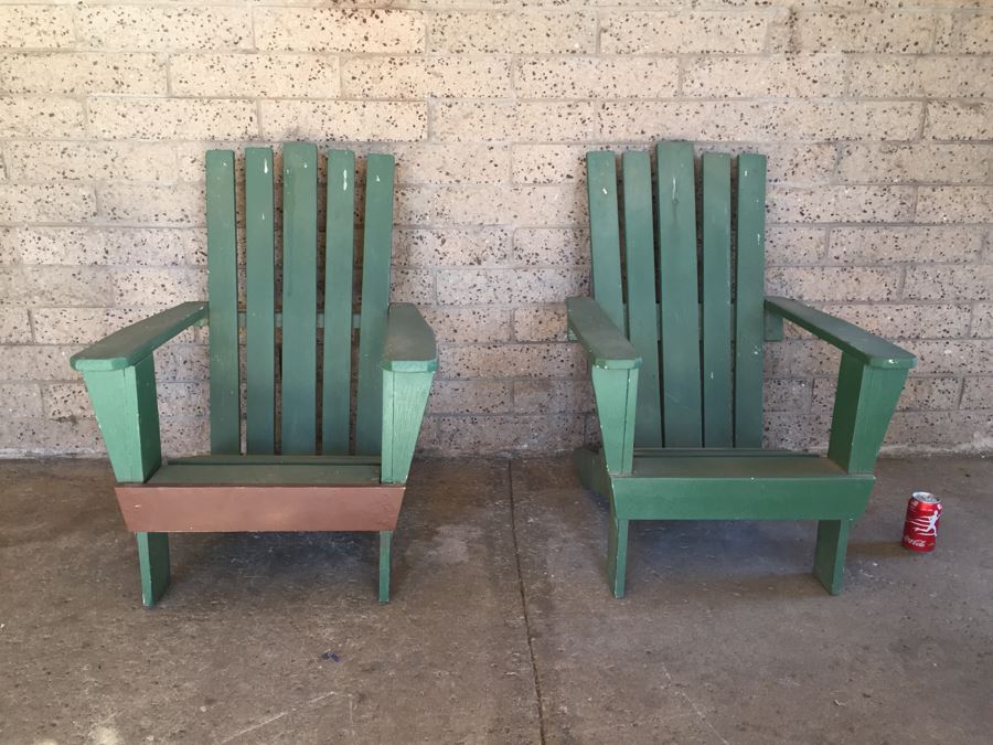 Pair Of Sturdy Green Adironack Chairs