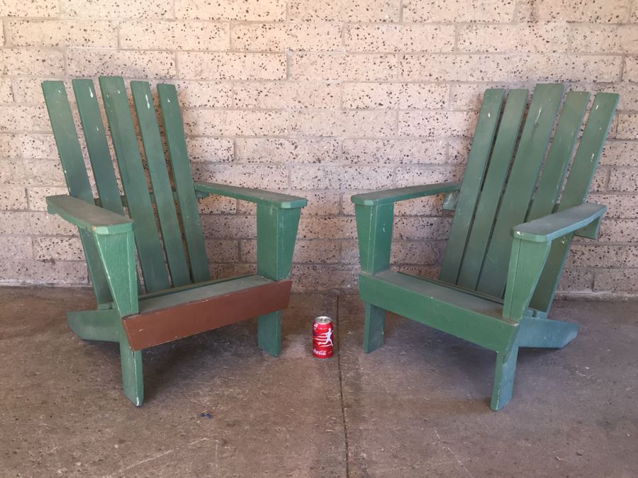 Pair Of Sturdy Green Adironack Chairs [Photo 2]