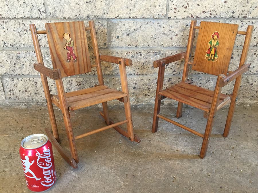 Vintage Wooden Doll Rocking Chair And Doll Chair [Photo 2]