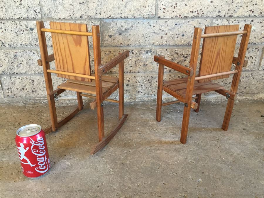 Vintage Wooden Doll Rocking Chair And Doll Chair [Photo 7]