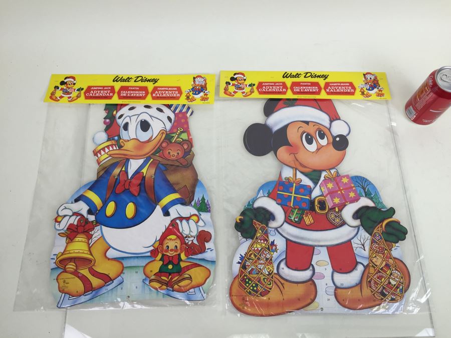 Pair Of Walt Disney Jumping Jack Advent Calendars Donald Duck And Mickey Mouse New In Packaging Printed In Denmark