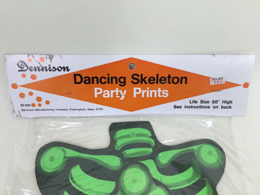 Vintage Dancing Skeleton Party Prints Halloween Decorations New In Packaging By Dennison Life Size 56' High [Photo 2]