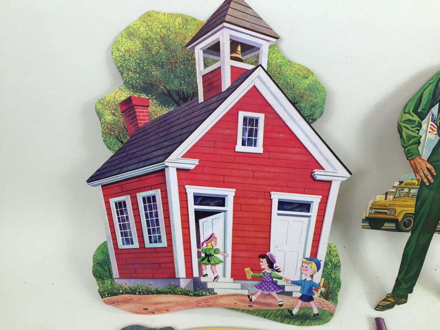 Vintage School Cut Outs: Bus, Tractor, Farmer, Barn And Schoolhouse [Photo 12]