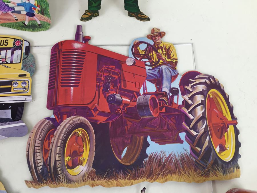Vintage School Cut Outs: Bus, Tractor, Farmer, Barn And Schoolhouse [Photo 6]