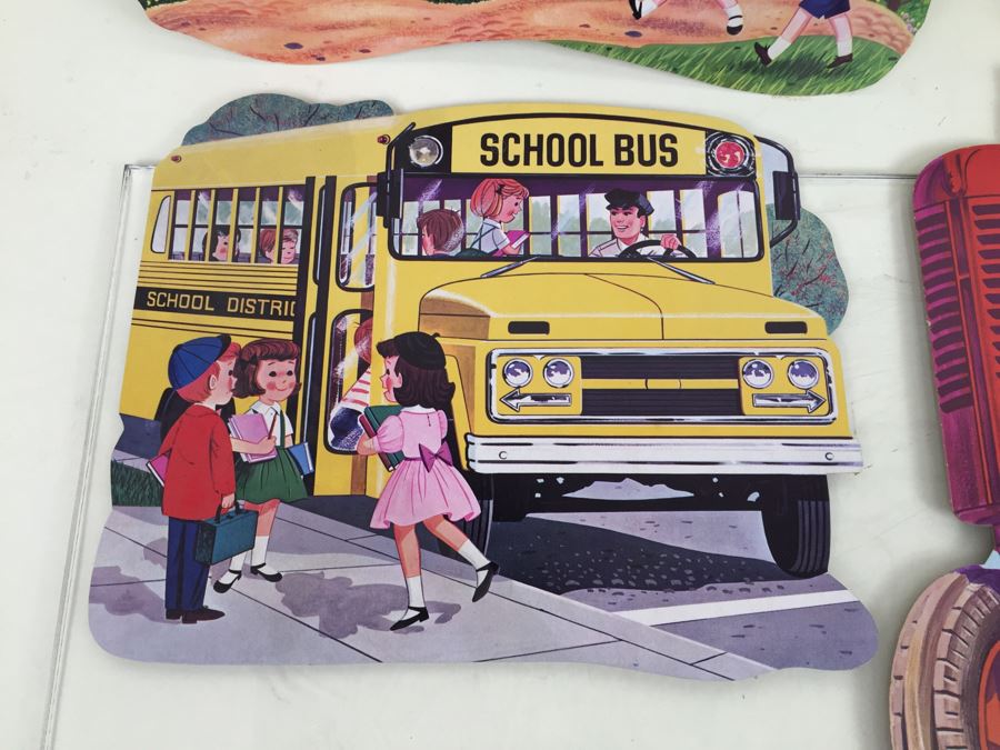 Vintage School Cut Outs: Bus, Tractor, Farmer, Barn And Schoolhouse [Photo 3]