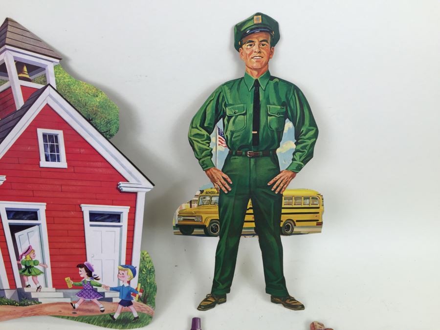 Vintage School Cut Outs: Bus, Tractor, Farmer, Barn And Schoolhouse [Photo 2]