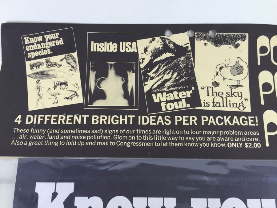 Large Pollution Protest Posters (4) Posters 'The Sky Is Falling' 'Know Your Endangered Species' New Old Stock Rickie Tickie Vintage 1970 [Photo 3]