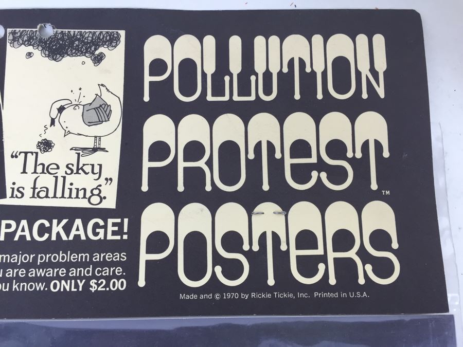 Large Pollution Protest Posters (4) Posters 'The Sky Is Falling' 'Know Your Endangered Species' New Old Stock Rickie Tickie Vintage 1970 [Photo 2]