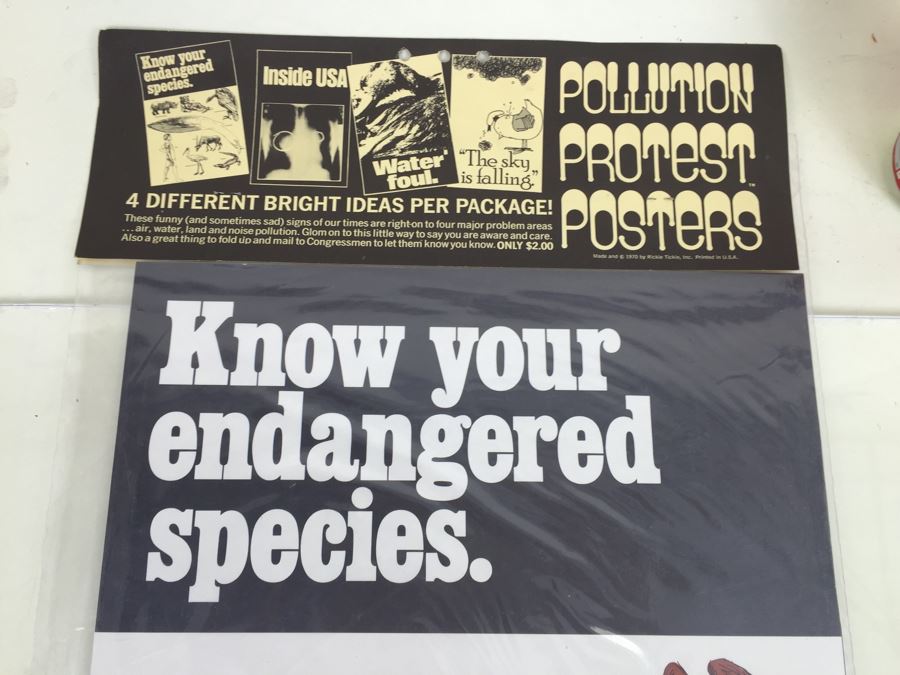 Large Pollution Protest Posters (4) Posters 'The Sky Is Falling' 'Know Your Endangered Species' New Old Stock Rickie Tickie Vintage 1970 [Photo 4]