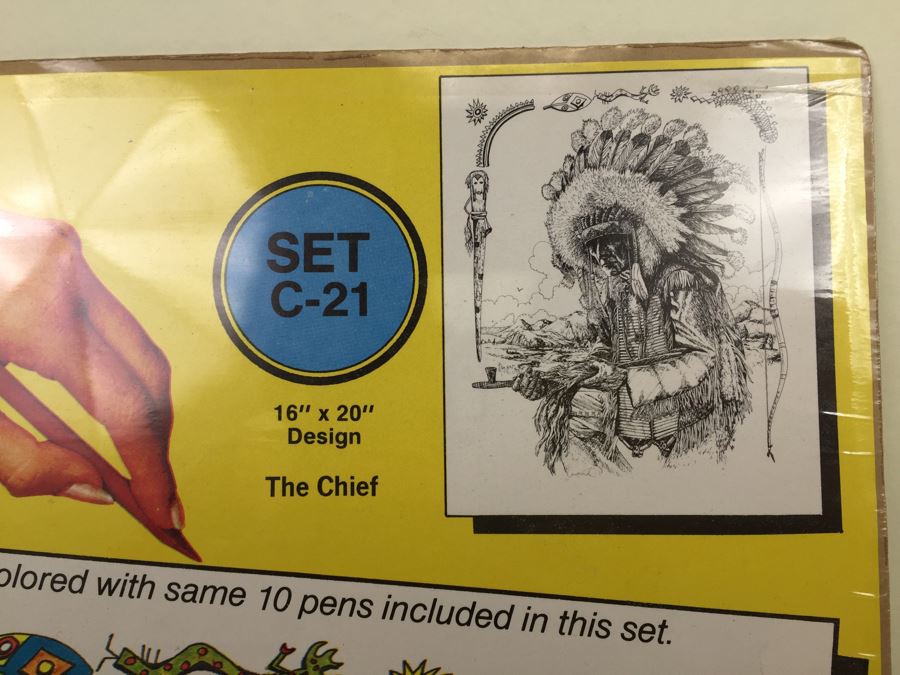 Fun Art Poster Coloring Set 'The Chief' Indian New Old Stock Sealed Chapin Enterprises Vintage 1978 [Photo 8]
