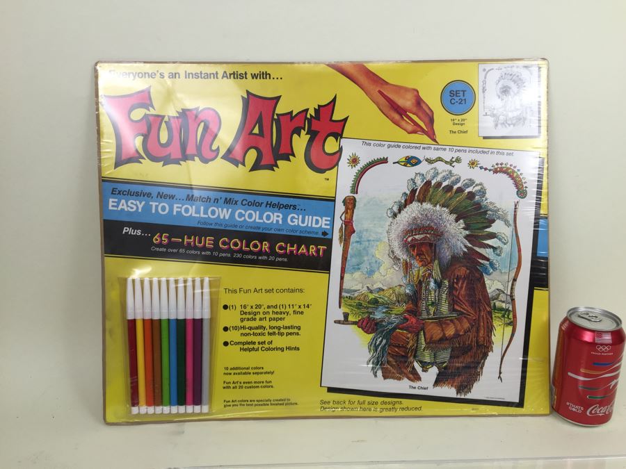 Fun Art Poster Coloring Set 'The Chief' Indian New Old Stock Sealed Chapin Enterprises Vintage 1978