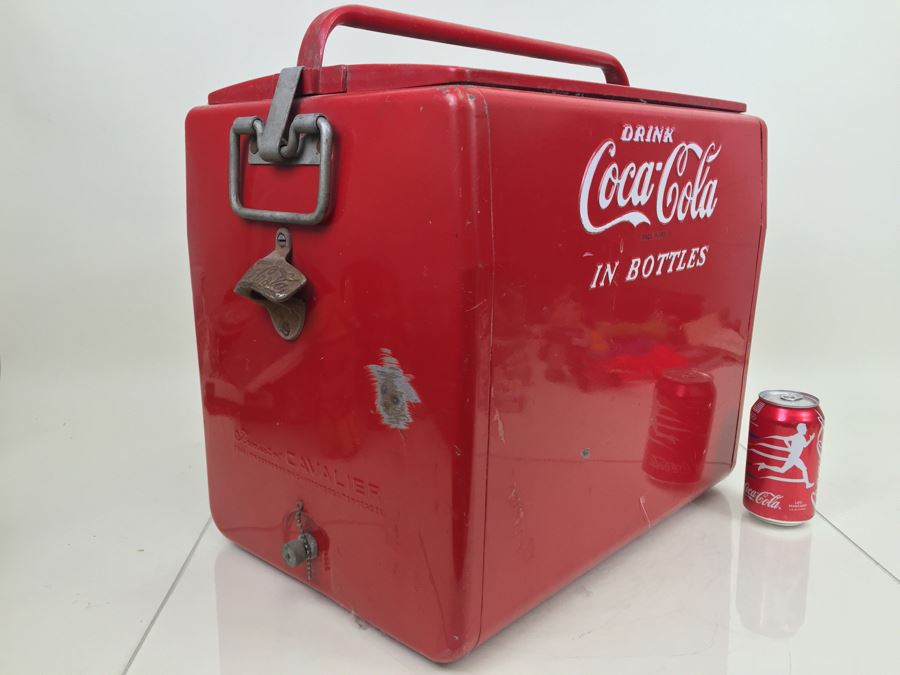 Drink Coca-Cola In Bottles Mid-Century Cavalier Red Cooler With Bottle Opener [Photo 1]