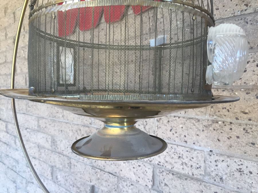 Hendryx Copper Brass Beehive Bird Cage With Stand And Glass Feeders [Photo 7]