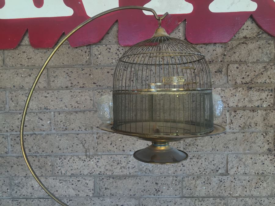 Hendryx Copper Brass Beehive Bird Cage With Stand And Glass Feeders [Photo 11]
