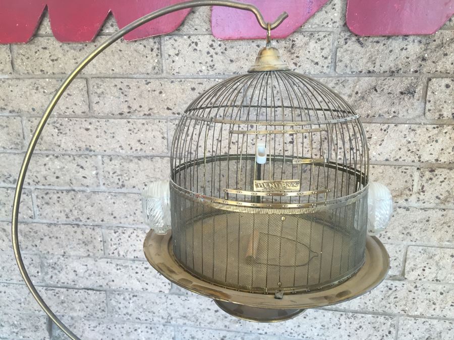 Hendryx Copper Brass Beehive Bird Cage With Stand And Glass Feeders