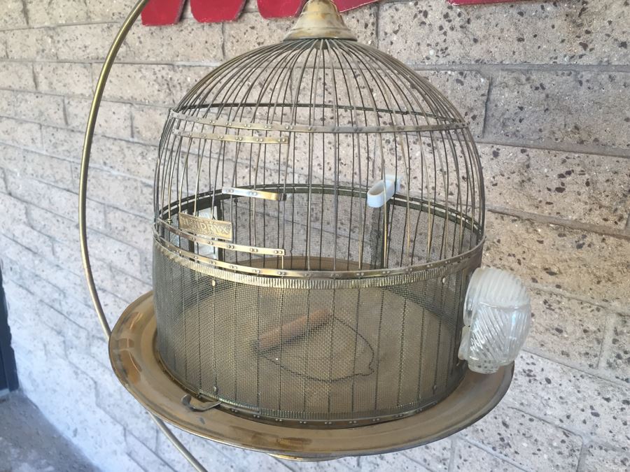 Hendryx Copper Brass Beehive Bird Cage With Stand And Glass Feeders [Photo 6]