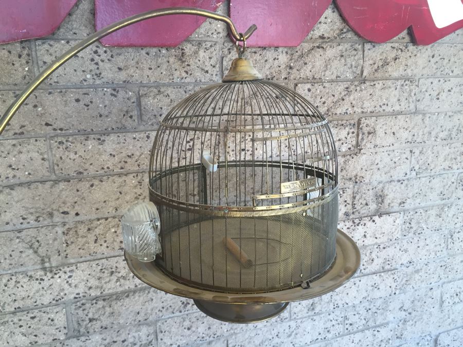 Hendryx Copper Brass Beehive Bird Cage With Stand And Glass Feeders [Photo 5]