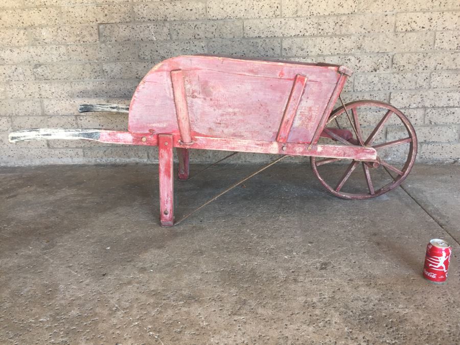 Vintage Wooden Wheelbarrow   17871 Rm9y 