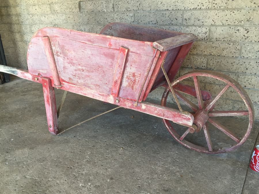 Vintage Wooden Wheelbarrow   17871 Tb0v 