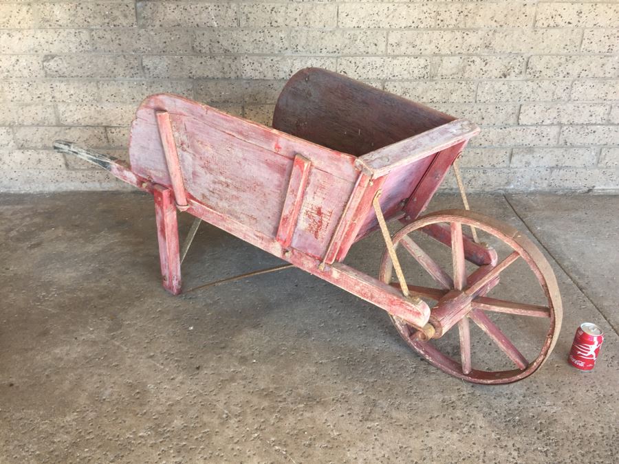 Vintage Wooden Wheelbarrow   17871 Zpyn 