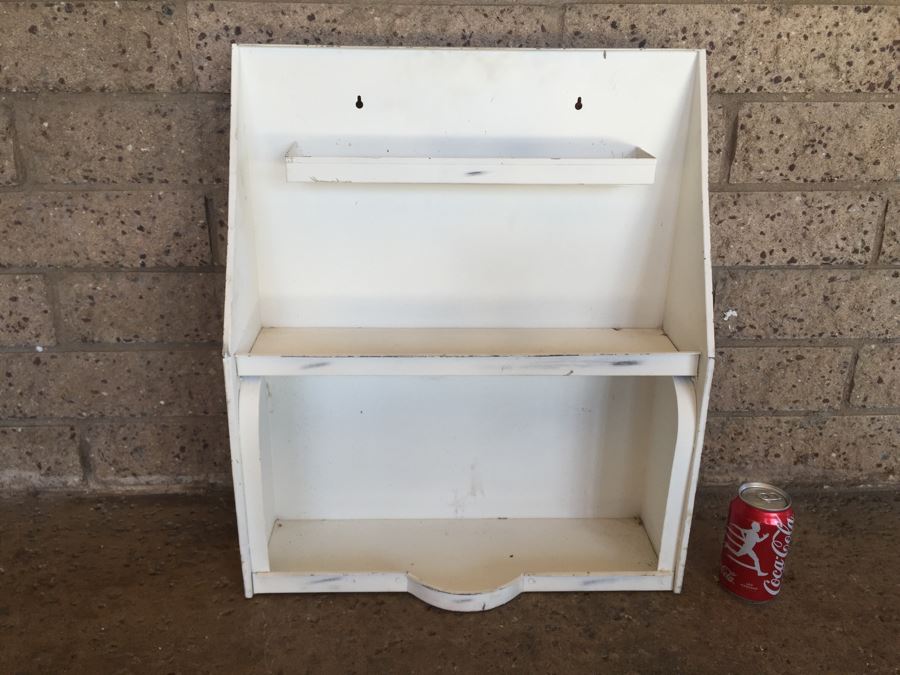 Vintage Metal Wall Shelf Painted White [Photo 4]