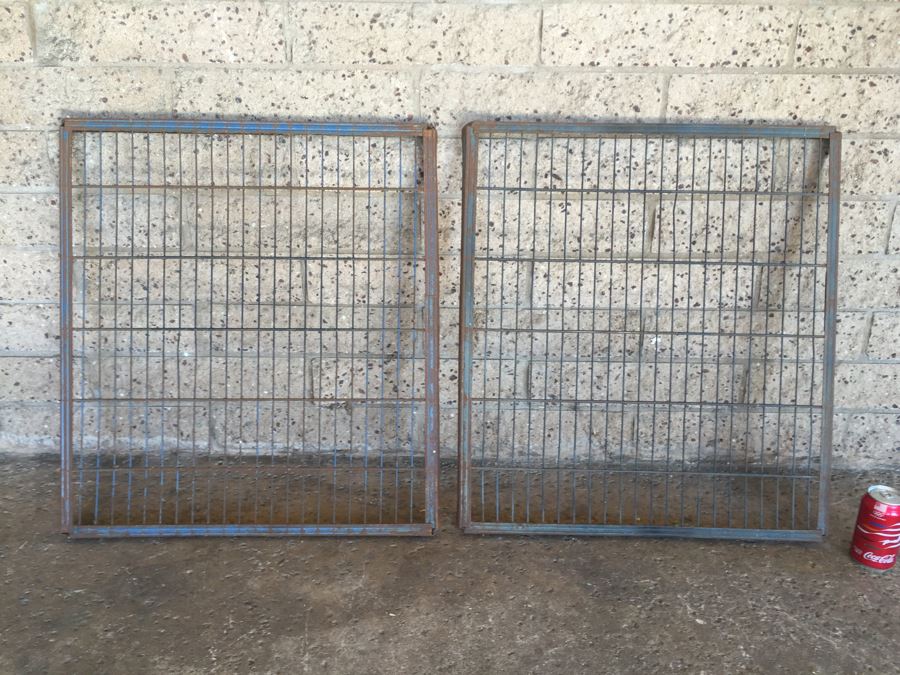 Pair Of Old Blue Metal Grates Great From Hanging On The Wall And Displaying Items [Photo 1]
