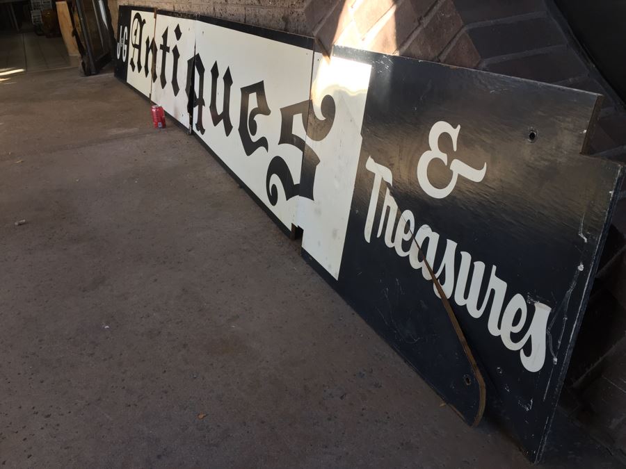 Old Hand Painted Wooden Sign 'J & G Antique & Treasures' Black And White [Photo 11]