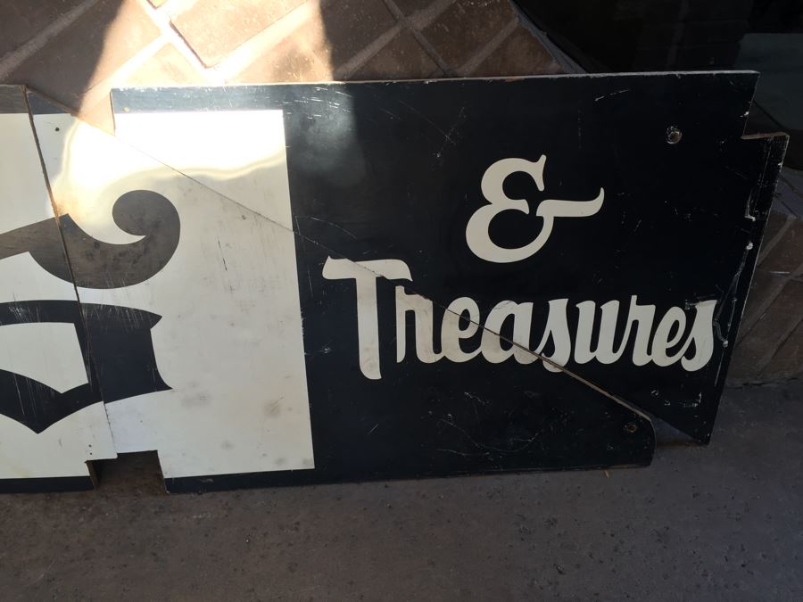 Old Hand Painted Wooden Sign 'J & G Antique & Treasures' Black And White [Photo 3]