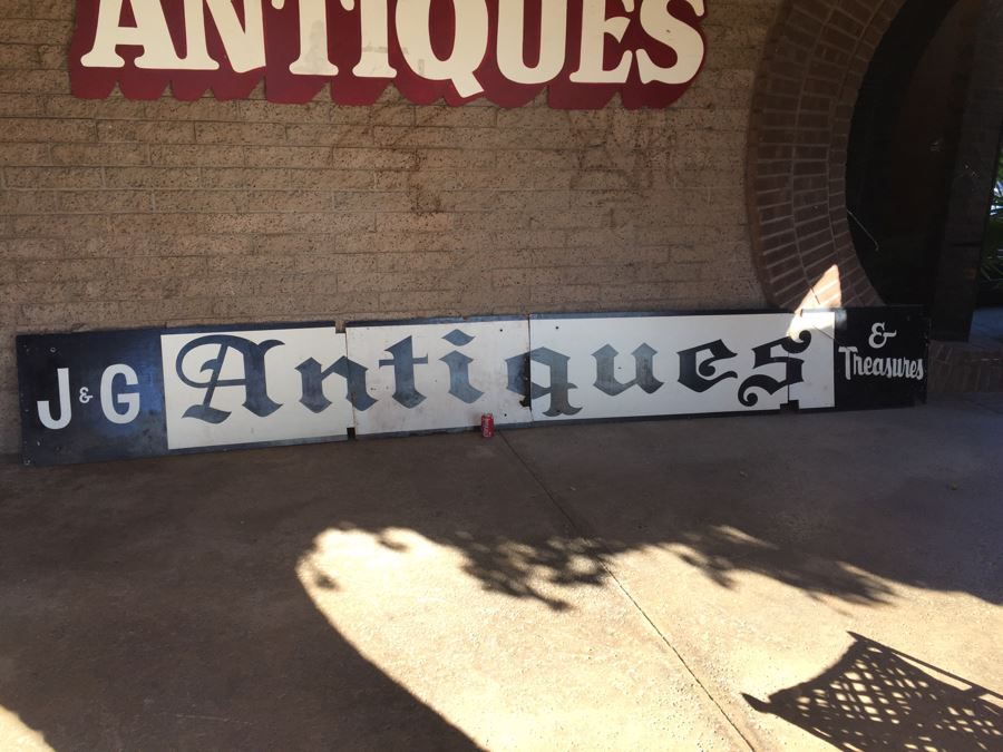 Old Hand Painted Wooden Sign 'J & G Antique & Treasures' Black And White [Photo 4]