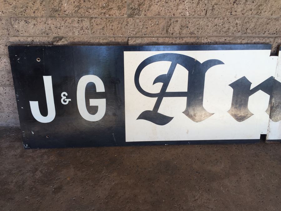 Old Hand Painted Wooden Sign 'J & G Antique & Treasures' Black And White [Photo 5]