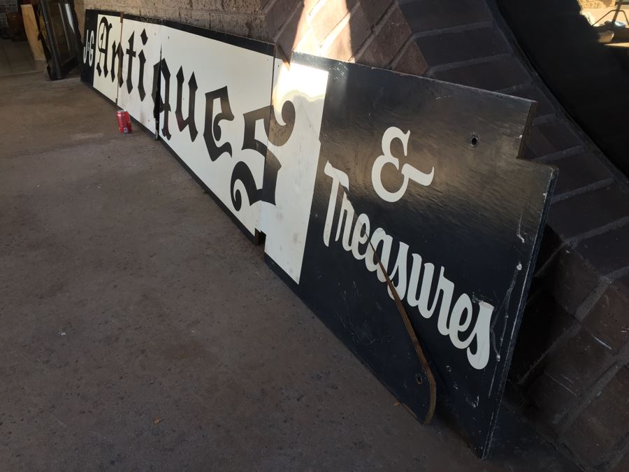 Old Hand Painted Wooden Sign 'J & G Antique & Treasures' Black And White [Photo 12]