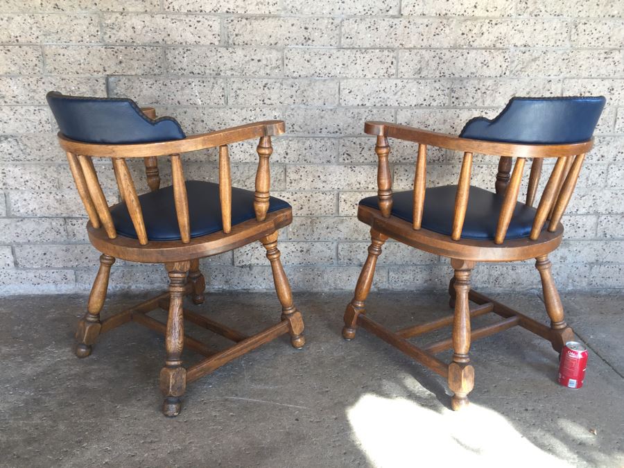 Pair Of Heavy Ship Captain's Chairs With Brass Nails [Photo 11]