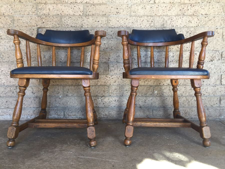 Pair Of Heavy Ship Captain's Chairs With Brass Nails [Photo 4]