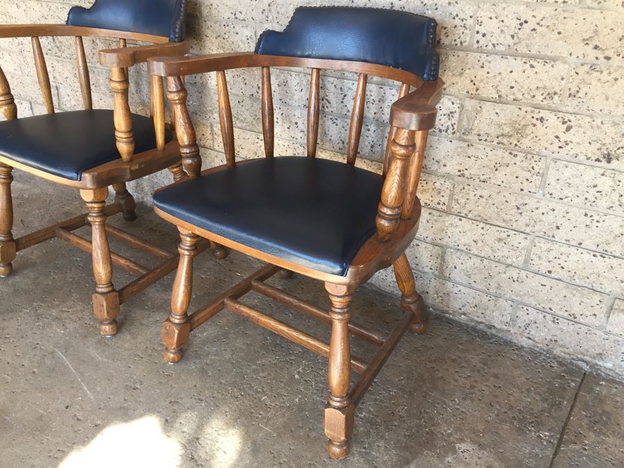 Pair Of Heavy Ship Captain's Chairs With Brass Nails [Photo 8]