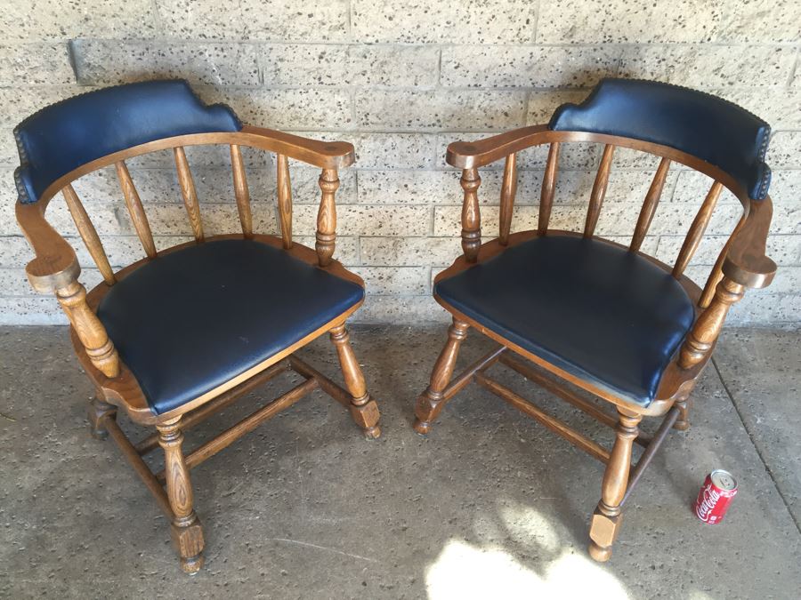 Pair Of Heavy Ship Captain's Chairs With Brass Nails [Photo 10]