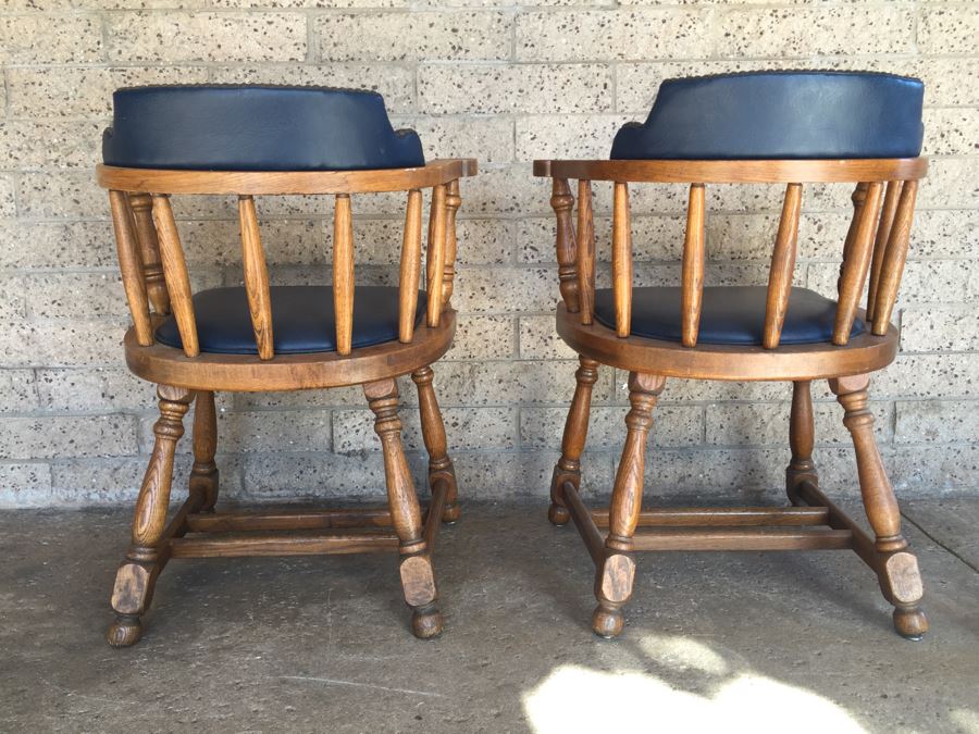 Pair Of Heavy Ship Captain's Chairs With Brass Nails [Photo 14]