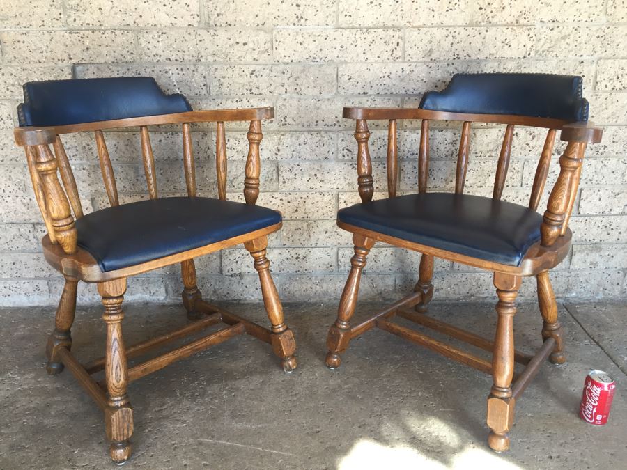 Pair Of Heavy Ship Captain's Chairs With Brass Nails [Photo 2]