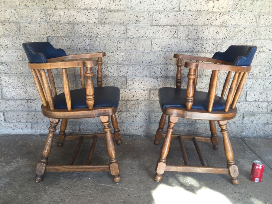 Pair Of Heavy Ship Captain's Chairs With Brass Nails [Photo 3]