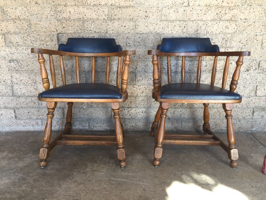 Pair Of Heavy Ship Captain's Chairs With Brass Nails [Photo 5]