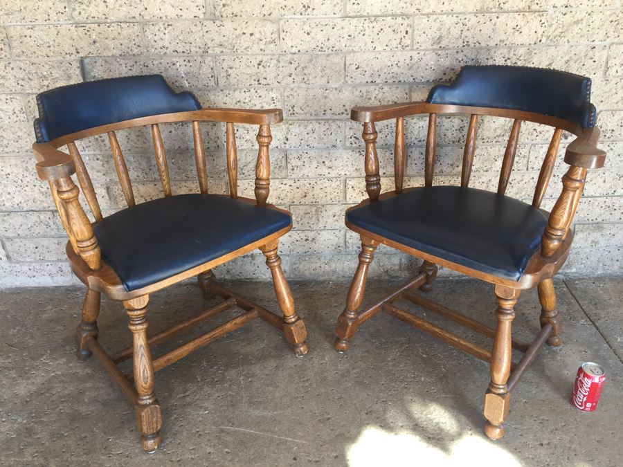 Pair Of Heavy Ship Captain's Chairs With Brass Nails [Photo 9]