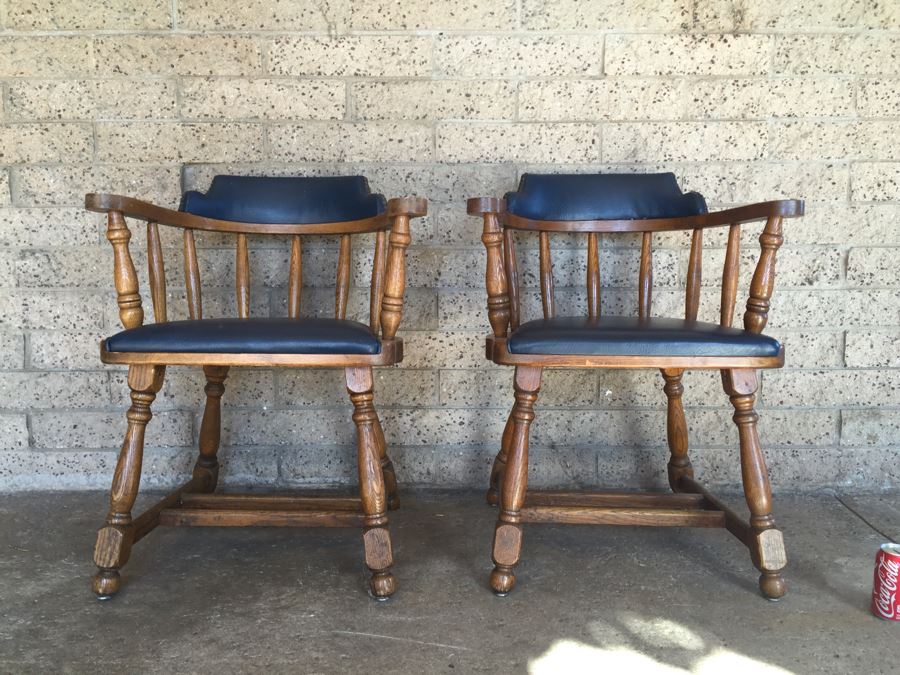 Pair Of Heavy Ship Captain's Chairs With Brass Nails [Photo 1]